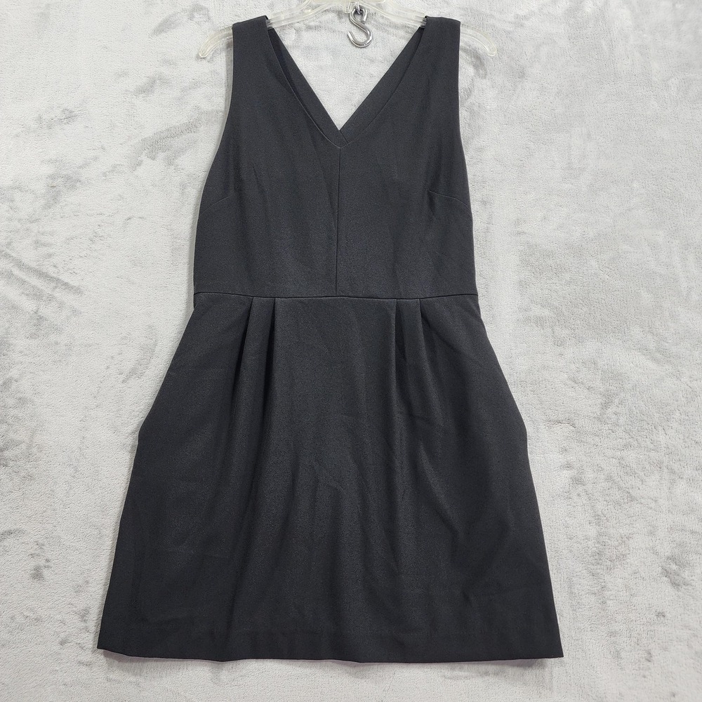 Banana Republic Dress Women 10P PETITE Black V-Neck Bow Back Fit & Flare Mini